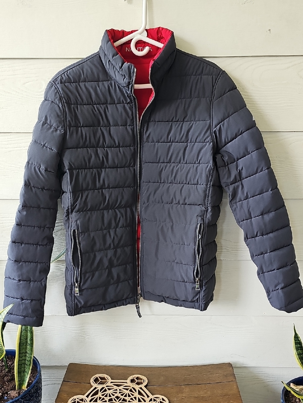 Nautica Reversible Puffer Jacket Navy Blue & Vibrant Red Full Zip Lightweight